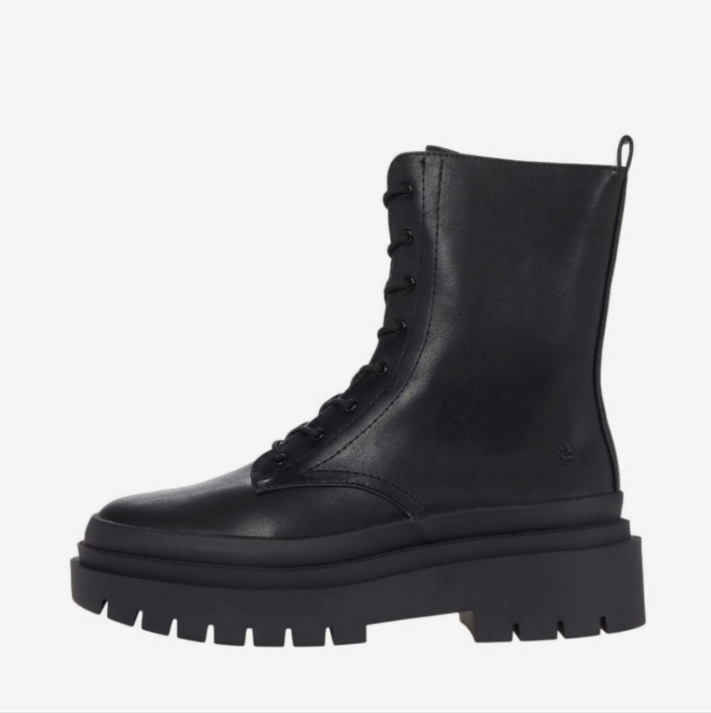 Cool Planet by Steve Madden Mosss Combat Boot Black Leather